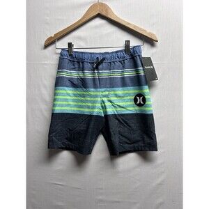 Hurley Boys Swim Trunks Blue Green Stripe Mesh Liner 7/8